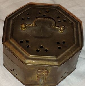 Vintage Small Octagon Brass Trinket Box, Hinged Lid With Handle Octagonal Box**